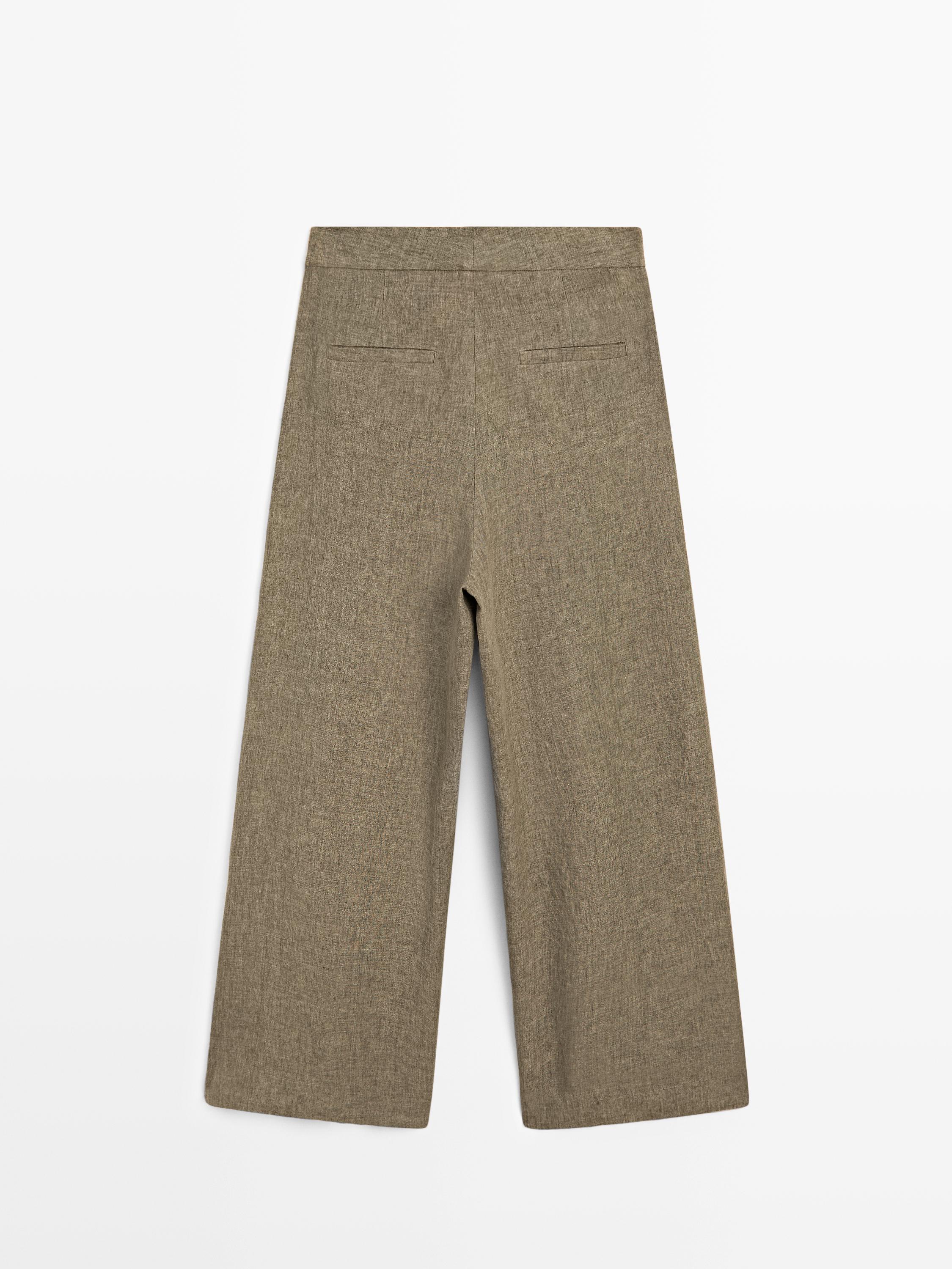 Pantalon large à pinces 100 % lin